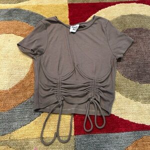 Princess Polly Stormi Crop Too Khaki Olive Green Ruched Tie Wired Size US 8